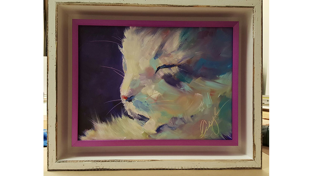 Framed cat portrait artwork